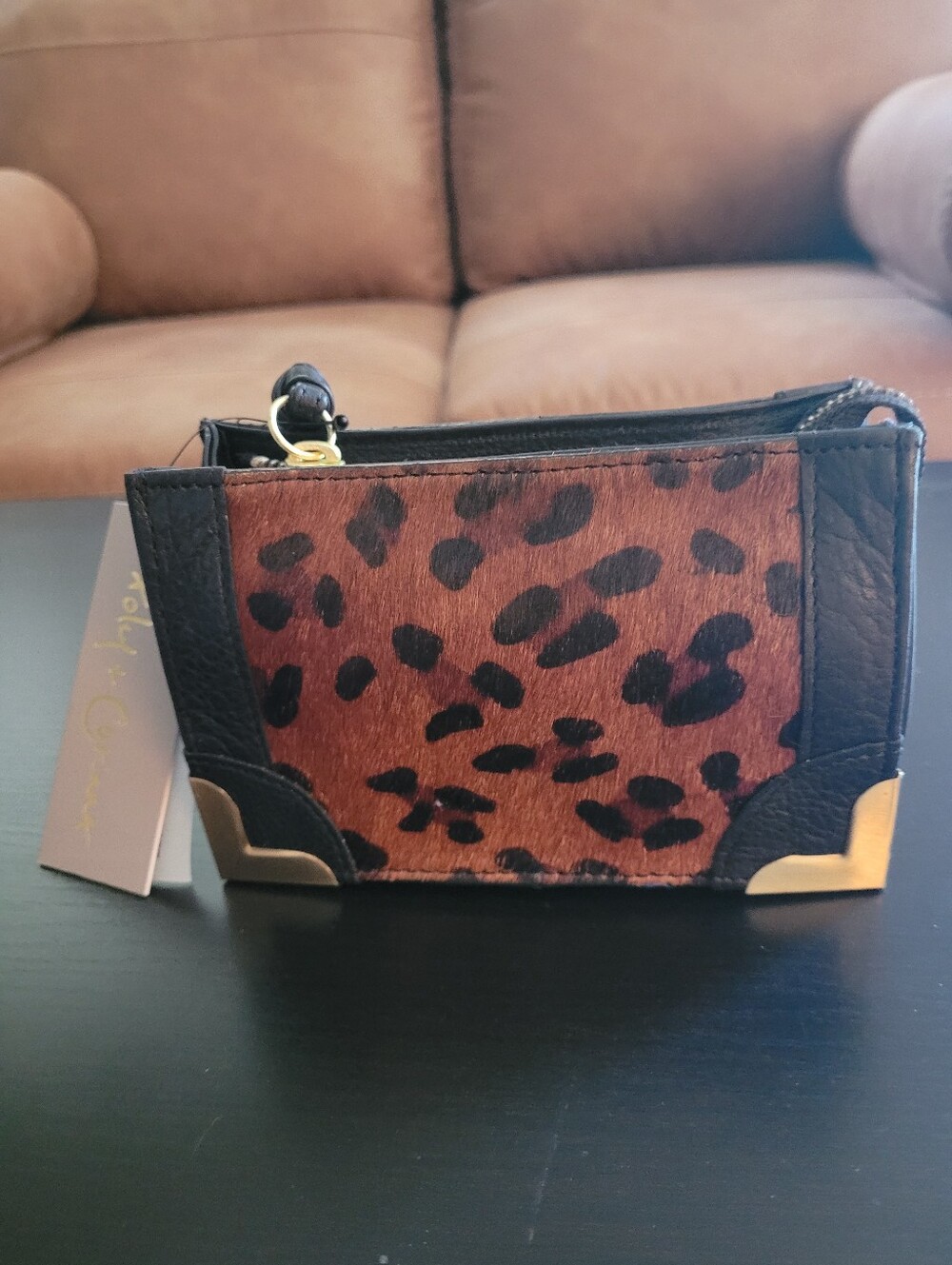 Foley & Corinna Leather Leopard Wristlet